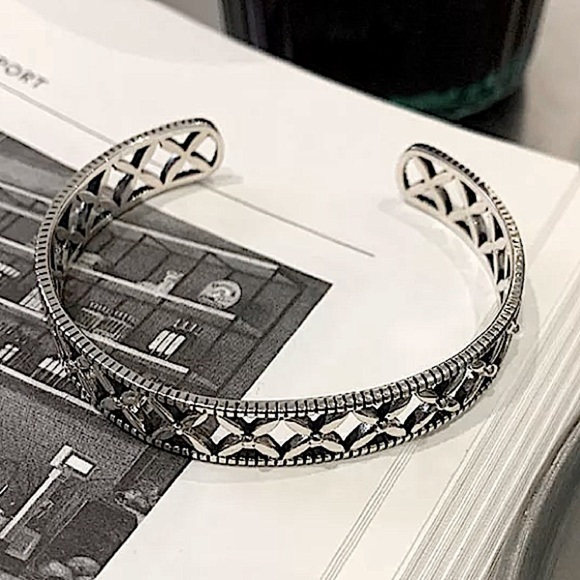 Sterling Silver Hollow Out Minimalist Bangle Bracelet - Picture 2 of 6